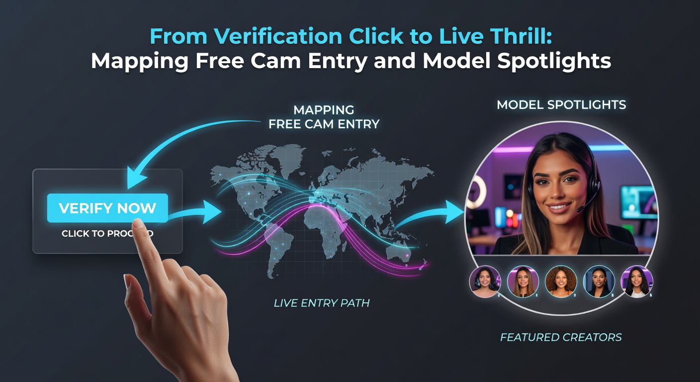 Bildschirm mit Verifizierungsschaltfläche und erstem Blick auf eine Live-Cam-Show, die den Übergang vom Klick zum Einstieg symbolisiert