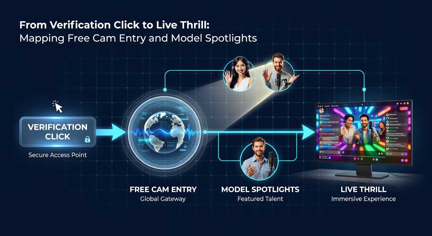 Live-Cam-Interface mit Model-Spotlight und Free-Entry-Optionen, das den Thrill der interaktiven Shows einfängt