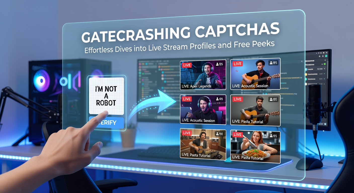 Screenshot eines umgangenen Captchas mit offenem Live-Stream-Profil und Vorschau-Elementen