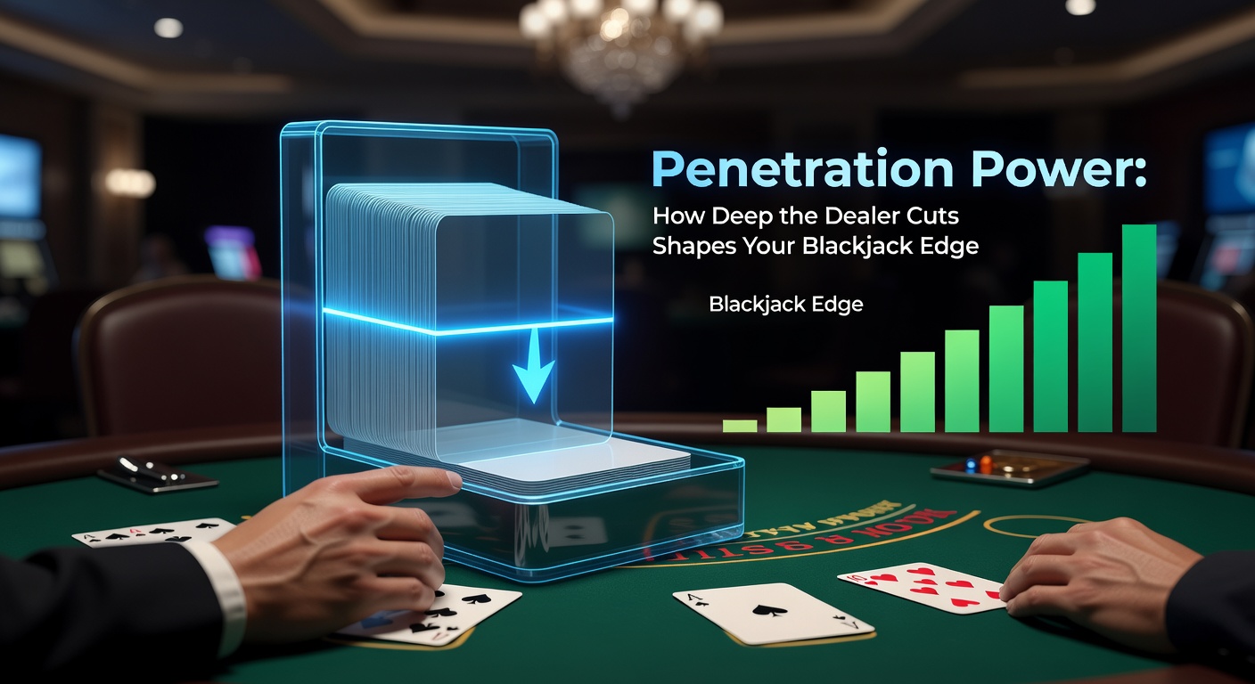 Dealer schneidet ein Blackjack-Deck mit präzisem Cut, um Penetration zu bestimmen